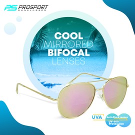 proSPORT Aviator Bifocal Sunglass Reader +1.50 Pink Flashed Mirror Gold Frame Men Women