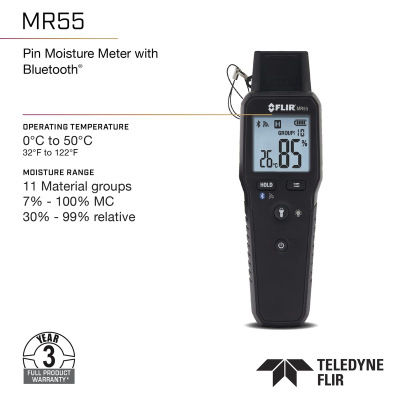 FLIR MR55 Moisture Meter, Genuine Domestic Product, Pin Measurement, Bluetooth