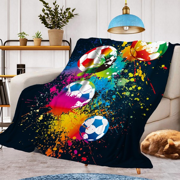 Football Motif Cuddly Blanket, Warm and Fluffy Children's Football Blankets,