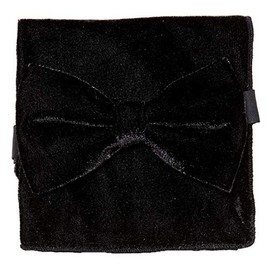 Vesuvio Napoli Bow Tie Handkerchief Solid BLACK Color VELVET Fabric BowTie Hanky Pocket Square