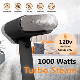 Pionix Handheld Garment Steamer - Foldable Handheld Steamer Clothes, 2-in-1 Horizontal & Vertical Fabric Steamer, Portable Hand Held Steamers for Clothes, 1000W Steam Press for Home & Travel - black