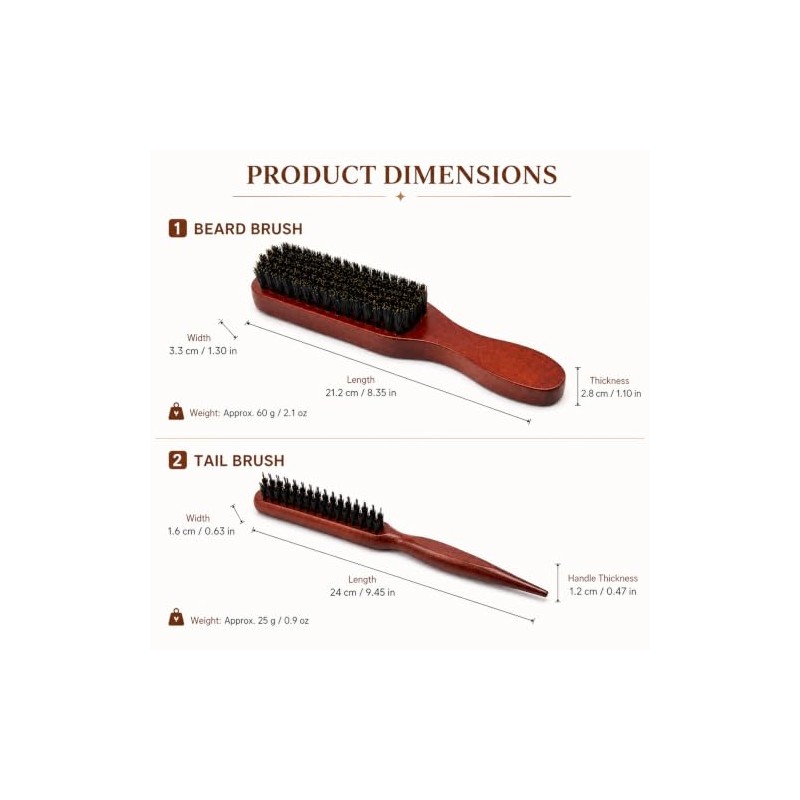 2 Pcs Boar Bristle Hair Brush, Slick Back Hair Brush