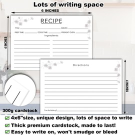 KTFNOMES 100 Count Recipe Cards, Recipe Cards 4x6 Rustic White, 4x6 Recipe Cards Double Sided, Blank Recipe Cards for Bridal Shower and Wedding Recipe Box Gift