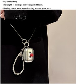 ChouXiLin Compatible Airpods Pro 2nd/1st Generation Case, Cute 3D Red Nose Expression, with Keychain, Long Neck Rope, Hand Grab Rope, Suitable for AirPods Pro (2023/2022/2019),Silver,Women,Cute