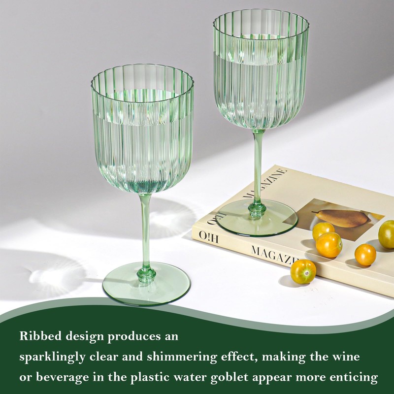 12 PCS Plastic Ribbed Wine Glasses 11oz Green Detachable Wine