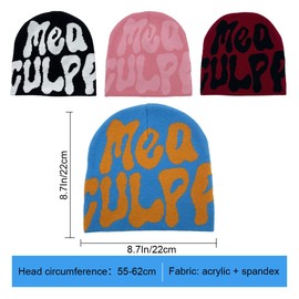 QBNOVA Women Beanie Hat MEA Culpa Beanie for Women Letter Hat Winter Beanies Slouchy Beanies and Knit Beanies for Unisex (Blue Orange)