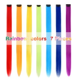 7 Pcs Colored Clip In Hair Extensions 20 Inches Multi-Colors Straight Hair Clip In Synthetic Hair Extensions For Women Girls Kids Gift Synthetic Hairpieces Can Be Hot Water Curl (20, 7 colors)