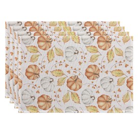Romanstile - Juego de 6 manteles individuales otoñales de 12 x 18 pulgadas con calabazas naranjas para Acción de Gracias, resistentes a las manchas, lavables, para comedor, festividades y fiestas