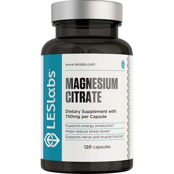 LES Labs Magnesium Citrate, Non-GMO Supplement, 750mg, 120 Capsules