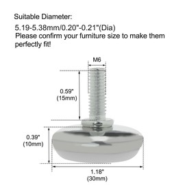 Sourcingmap M6 x 15 x 30mm Screw on Furniture Glide Leveling Feet Floor Protector Adjustable Leveler for Cabinet Machine Leg 8 Pack