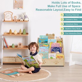 Stranthother Kids 5 Tier Bookshelf and Toy Organizer Montessori Bookshelf for Kids Magazine Rack Book Display Organizer Classroom Bookshelves for Kids Rooms,Bedroom,Playroom,Nursery Kids Furniture