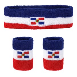 Striped Sweatband Set - Dominican Republic Sport Sweat Band and Wrist Band