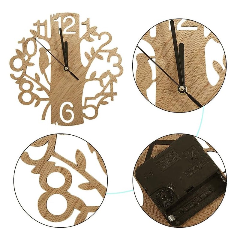 Wall Clock Wooden Simple Stylish Cute Roman Style Silent Continuous