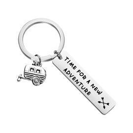 CENWA Camping Keychain Time For A New Adventure RV Camper Gift Camper Trailer Vacation Jewelry Travel Gift, Grey, 1.2*5