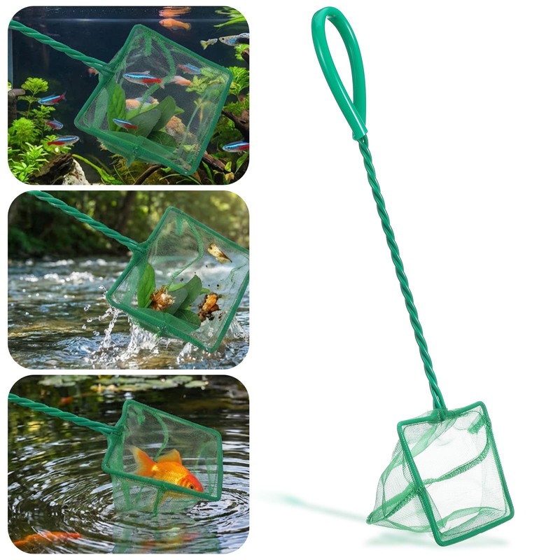 2 PCS 4 Inch Fish Net Aquarium, Green Square Fish