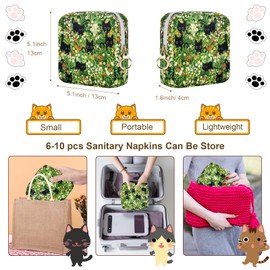 Likesing Tampon Holder for Purse, Canvas Period Bag Sanitary Napkin Storage Bag for Girls Womens, Portable Feminine Emergency Pad Period Pouch(Kitten Grass)