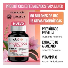 Probioticos Mujer 60 Billion 15 Cepas + Prebióticos + Arándano + Inulina Achicoria | Vaginales, Intestinal, Urinario | Probioticos Femeninos + Candida
