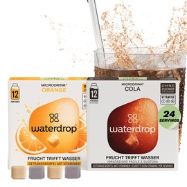 Waterdrop Microdrink Cola Orange Soda Mix - 24 water flavering drops make 48 Drinks with Vitamins - Naturally flavored water enhancer sugar free - Alternative to flavored syrups - Easy hydration