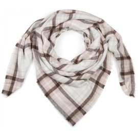 styleBREAKER Square XXL scarf, large blanket scarf with tartan plaid pattern and fringes, unisex 01018137, White-rose-dark brown, Unit size