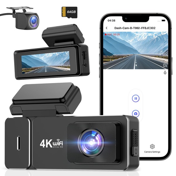 Dash Cam Front and Rear 4k+1080P, CHORTAU WiFi Dual Dash