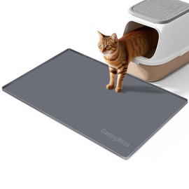 CappyBliss Large Cat Litter Box Mat 34"x22", Waterproof Silicone Mat with Litter Trapping, Easy Clean & Non-Slip Floor Pad for Cats (DarkGray)