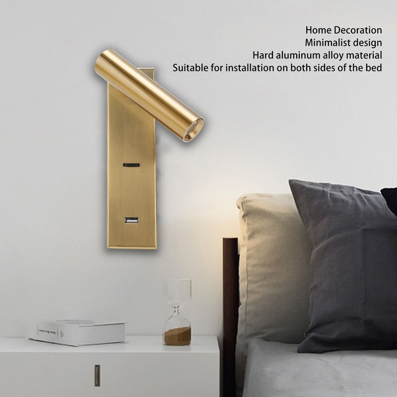 LED Wall Mounted Reading Light Simple Rechargeable Adjustable Angle Bedroom
