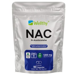 Wellthy NAC N-Acetilcisteína 90 Cápsulas. 1200mg por Porción, VCaps Cápsulas Veganas, Empaque Bottle Free