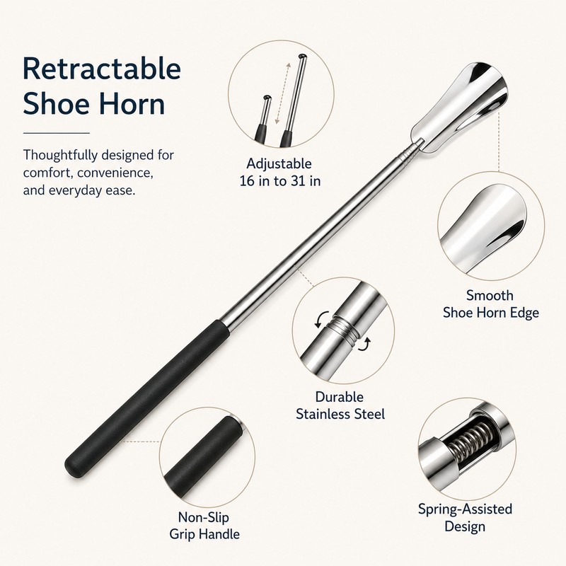 Retractable Stainless Steel Shoe Horn for Easy Shoe Wearing –