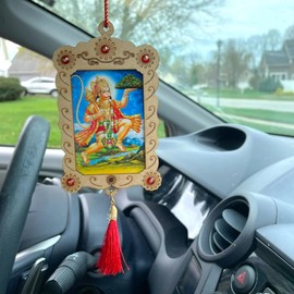 LOVENSPIRE Hindu Car Hanging Ornament Car Hanger Photo Frame Rear View Mirror Car Charm Interior Decoration Accessories Car Dashboard Decor Ganesha Krishna Hanuman Om Balaji Shiv (Pack of 1)