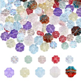 SUPERFINDINGS 100Pcs 10 Styles Glass Clover Beads Transparent Czech Glass Flower Loose Beads Crystal Spacer Beads for Jewelry Making Bracelet Necklace, Hole: 1mm