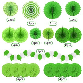 Recosis Green Party Decorations, Papar Fans Pompoms Fans Garlands for Birthday Wedding Graduation Summer Forest Carnival St.Patrick's Irish Party Decorations