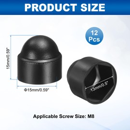sourcing map 12Pcs Hex Nut Cover, M8x13x15mm Plastic Dome Nut Protection Cap Hex Screws Bolt Covers for Indoor Outdoor Furniture Automotive Bolts Decoration, Black