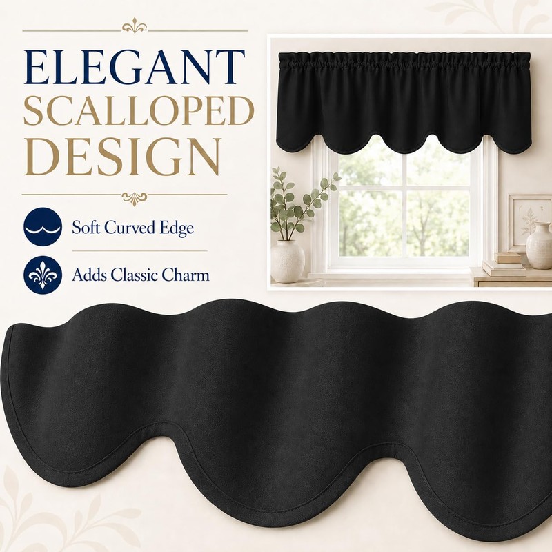 Aquazolax Kitchen Valances for Windows Readymade Blackout Window Scalloped Valance