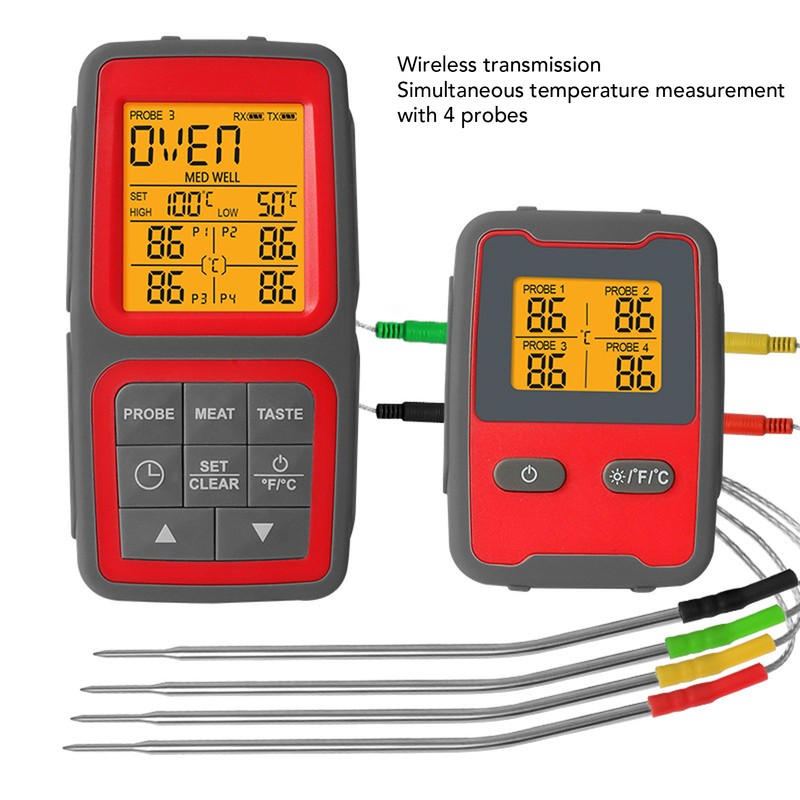 500ft Wireless Meat Temperature Meter High Accuracy LCD Backlit Temperature