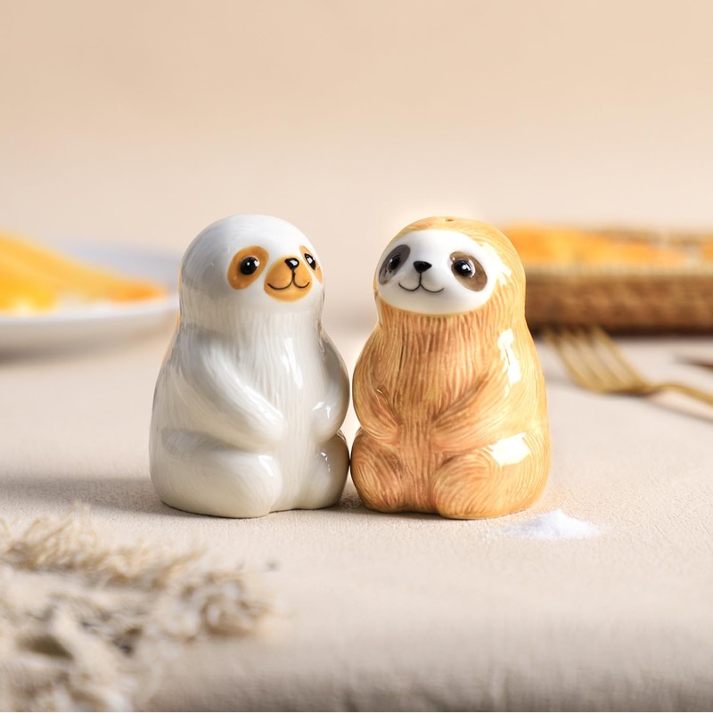 Bicuzat Ceramic Sloth Shape Salt & Pepper Shakers Set, Hand-Painted