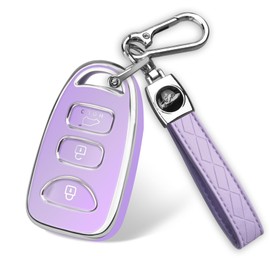 QBUC for Hyundai Key Fob Cover with Keychain，Compatible with Hyundai Elantra Sonata Accent Tucson Kia Forte Optima Rondo Sorento Spectra Genesis 4 Buttons Old Smart Key (Purple, Silver edge)