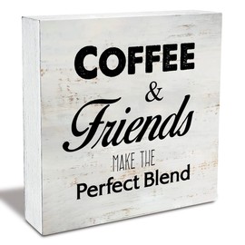 Rustic Coffee Friend Wood Box Sign Coffee & Friends Make the Perfect Blend Wooden Box Sign Farmhouse Home Kitchen Desk Shelf Decor (5 X 5 Inch)