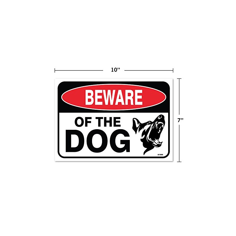 Beware of Dog Sign, Large 7 x 10 Inch Warning