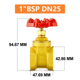 GASHER 1PCS 1 Inch Brass Industrial Gate Valve, Heavy-Duty Rotary Sluice Valve with Female x Female Threads, with Wheel Handle, for Water, Oil, Gas
