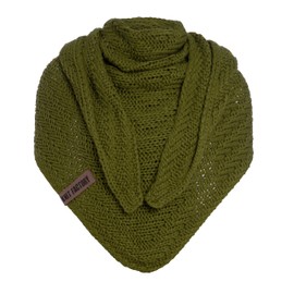 KNIT FACTORY - Sally Triangular Scarf - Women's Knitted Scarf with Wool - Chunky Knitted Scarf - High Quality - XXL Scarf - 220 x 85 cm, moss green