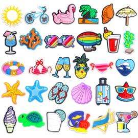 Qaziuy Pack of 30 Croc Charms, Shoe Charms Pins, Children's Croc Badge, Cartoon Shoe Charm, Summer Shoe Pin Accessories for Children, Boys, Girls, Adults, Polyvinyl Chloride