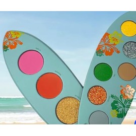 Tropical Surfboard Eyeshadow Palette, Beach Theme, Hibiscus Design, 7 Shades with Glitter and Matte Colors