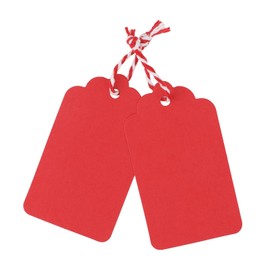 joycraft 100Pcs Blank Gift Tags with String, Rectangle Kraft Paper Tags, Large Red Holiday Gift Tags, Writable Blank Tags for Gift Wrapping, Wedding, Birthdays, Holiday and Party Favor (2.75"x1.75")