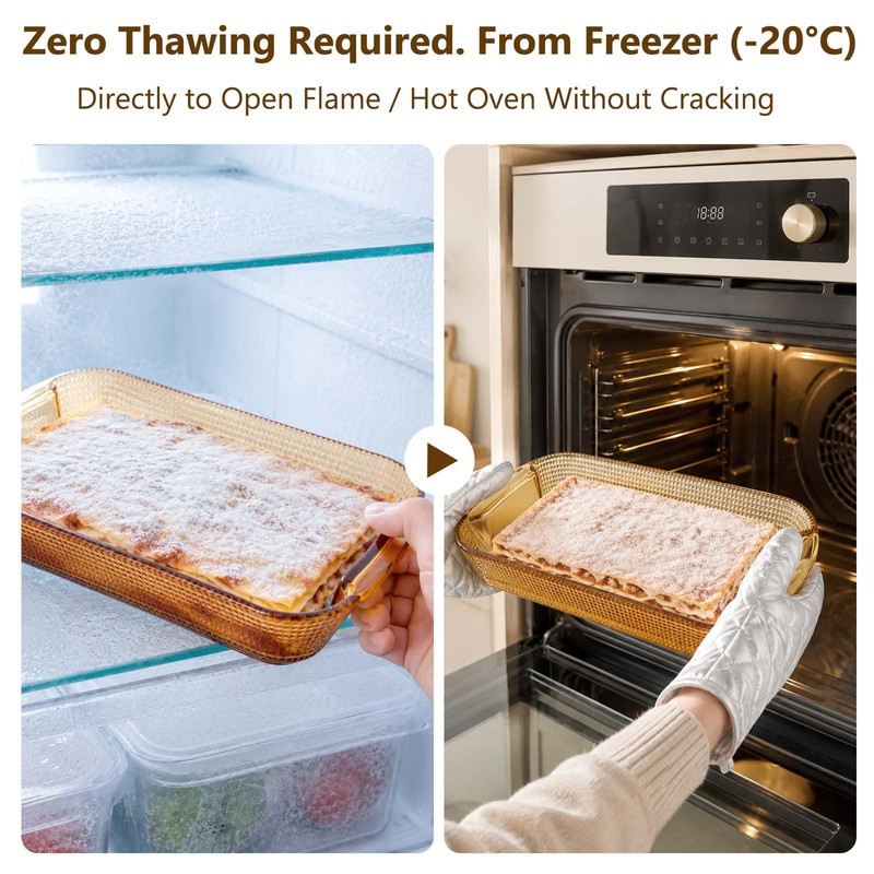 2 Glass Baking Dishes for Oven, Freezer-to-Oven Safe, 13.6x8.3in 11.6x6.7in