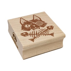 Cat Jolly Roger Fish Bones Pirate Square Rubber Stamp for Stamping Crafting - 1.25in Small