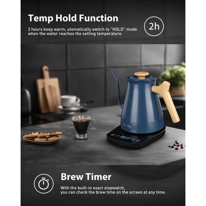 Harriet Gooseneck Electric Kettle - 1200W Fast Heat, 0.8L Stainless