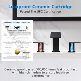 BRAVEBAR Black Waterfall Bathroom Faucet 3 Holes - 8Inch Widespread Bathroom Sink Faucet Two Handles Lavatory Vanity Sink Faucets with Overflow Pop-up Drain & Supply Lines Matte Black Upgraded