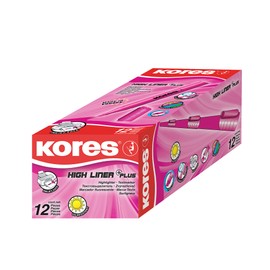 Kores - High Liner Plus: Pink Fluorescent Highlighter Pens, Chisel Tip and Water-based Ink, School and Office Supplies, Pack of 12