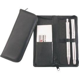 Alassio 2603 Writing Instrument Case Made of Real Leather, Case in Black, Pencil Case Approx. 15 x 6.5 x 2 cm, Leather Case for 3 Pens