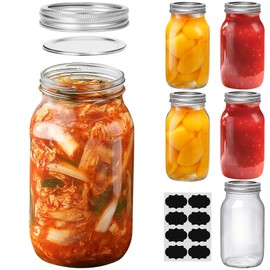 ComSaf 24 oz Mason Jars Regular Mouth 6 Pcs, Large Canning Jars with Seal Bands, 24 oz Glass Jar with Lid for Jams, Sauces, Juice, Coffee, Pickling, Fruit, Dessert, Kitchen Storage